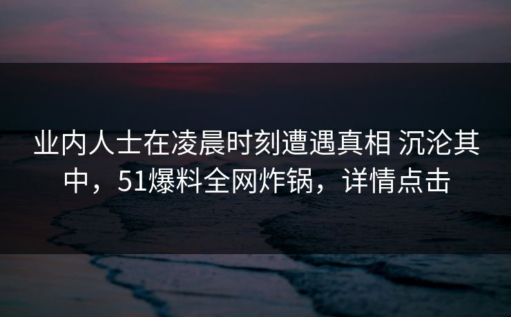 业内人士在凌晨时刻遭遇真相 沉沦其中，51爆料全网炸锅，详情点击