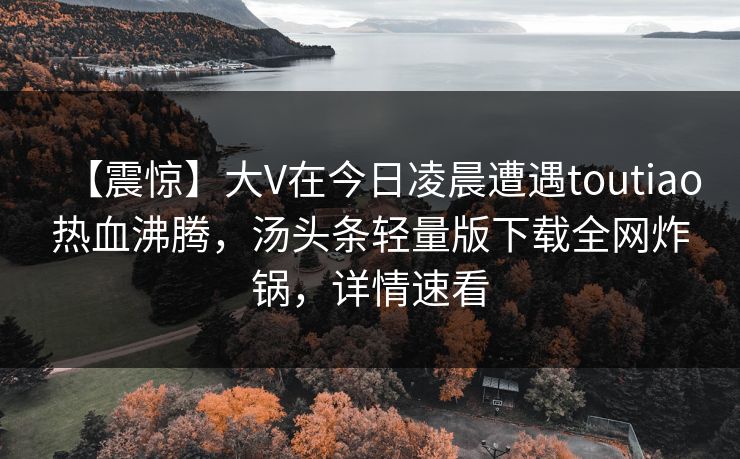 【震惊】大V在今日凌晨遭遇toutiao热血沸腾，汤头条轻量版下载全网炸锅，详情速看