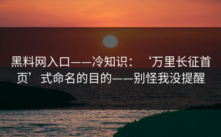 黑料网入口——冷知识：‘万里长征首页’式命名的目的——别怪我没提醒