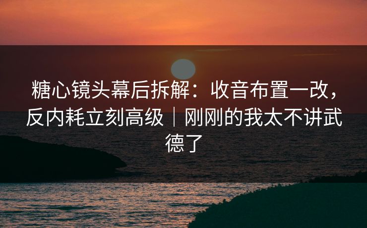 糖心镜头幕后拆解:收音布置一改,反内耗立刻高级|刚刚的我太不讲武德了 糖心镜头幕后拆解:收音布置一改,反内耗立刻高级|刚刚的我太不讲武德了